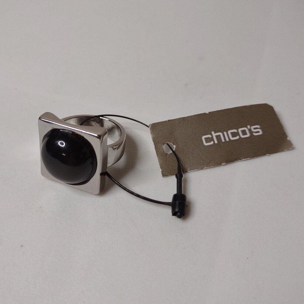 Size 6.75 Black And Silver Tone Chico's Ring